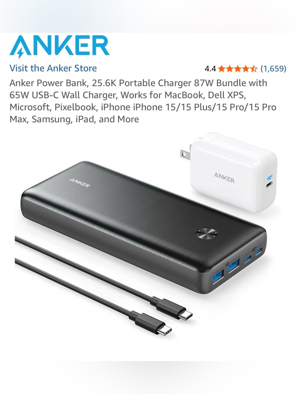 Anker 25.6K Portable Charger Power Bank - Black